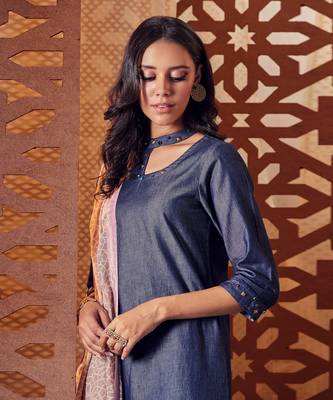 Blue Denim kurta with pant and dupatta 2
