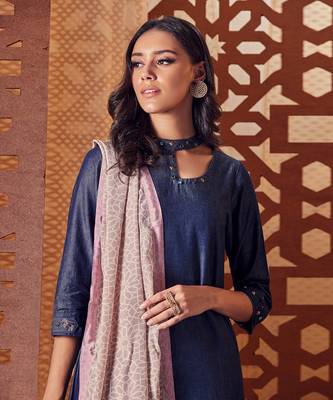 Blue Denim kurta with pant and dupatta 3