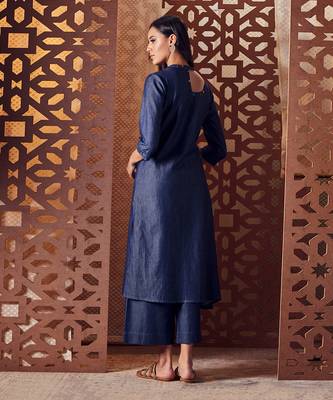Blue Denim kurta with pant and dupatta 5