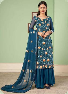 Beautiful Blue Colour Georgette Fabric Heavy Dress For Party Wear 1