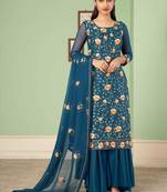 Beautiful Blue Colour Georgette Fabric Heavy Dress For Party Wear