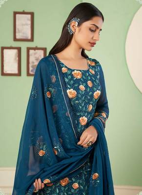 Beautiful Blue Colour Georgette Fabric Heavy Dress For Party Wear 2
