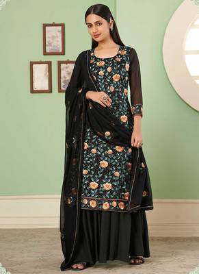 Ethnic Black Colour Georgette Dress With Heavy Embroidery 1