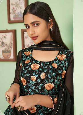 Ethnic Black Colour Georgette Dress With Heavy Embroidery 2