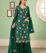 Amazing Looking Floral Thread Work Green Colour Salwaar Kameez