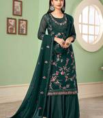 Amazing Looking Floral Thread Work Green Colour Salwaar Kameez