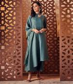Chanderi Green kurta with pant and dupatta