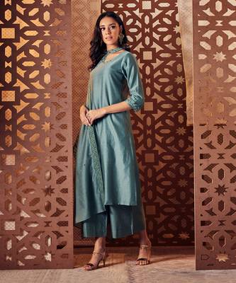 Chanderi Green kurta with pant and dupatta 2