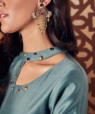 Chanderi Green kurta with pant and dupatta 4