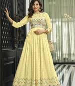 Heavy Designer Embroidery Work Salwaar Kameez In Georgette Fabric In Beautiful Yellow Colour