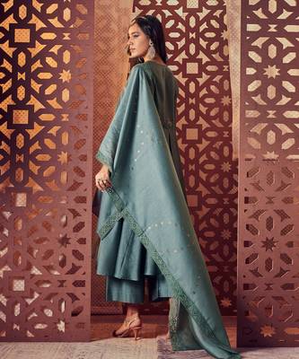Green kurta with pant and dupatta 6