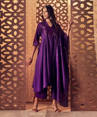 PURPLE kurta with pant and dupatta 1