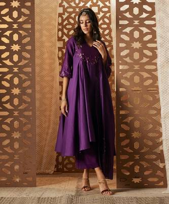 PURPLE kurta with pant and dupatta 3