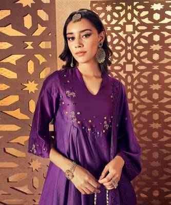 PURPLE kurta with pant and dupatta 5