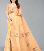 Orange hand painted organza saree with blouse