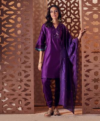 PURPLE Crepe Kurta with Salwar 1