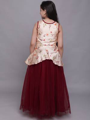Maroon plain jaquard kids-girl-gowns 3
