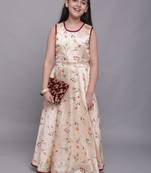 Beige plain jaquard kids-girl-gowns