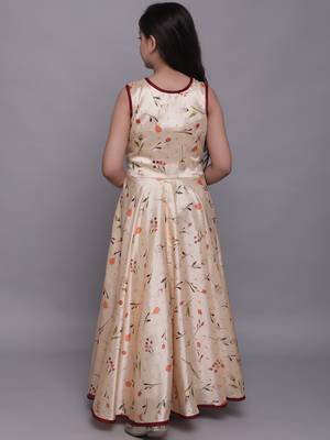 Beige plain jaquard kids-girl-gowns 3