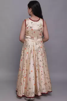 Beige plain jaquard kids-girl-gowns