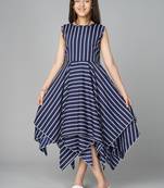 Blue striped polyester kids-frocks
