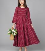 Maroon plain polyester kids-girl-gowns
