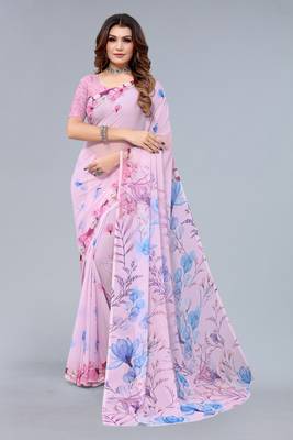 Burgundy printed georgette saree with blouse 1