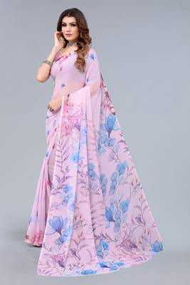 Burgundy printed georgette saree with blouse 2