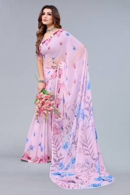Burgundy printed georgette saree with blouse 3