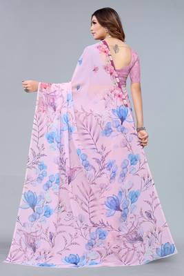 Burgundy printed georgette saree with blouse 4