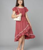 Red printed polyester kids-frocks