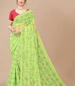 Glamrack  parrot green Bandhni printed georgette saree with blouse