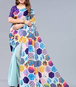Multicolor printed chinon saree with blouse