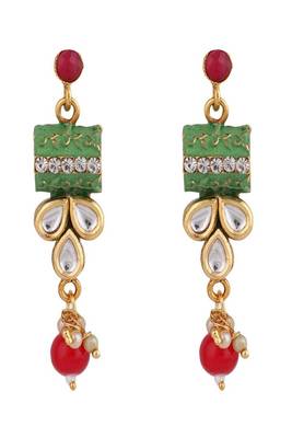 Traditional Square shaped Enameled Kundan and Pearl studded Pearl Drop Peandant and Earring Set 5