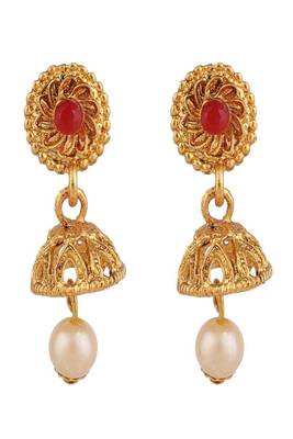 Traditional Two Layered Gold Plated Heavy Ornamental Stone and Pearl Studded Necklace with Earring set 4