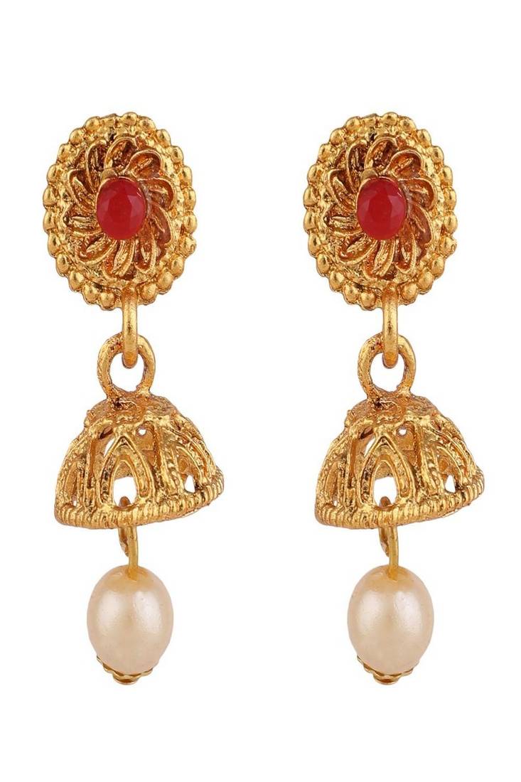 Traditional Two Layered Gold Plated Heavy Ornamental Stone and Pearl Studded Necklace with Earring set