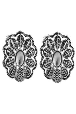 Oxidised Geometric Shaped Stone Studded ghungroo drop Choker with Stud Earring Set 5