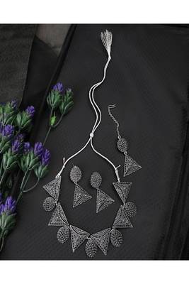 Classic Oxidised Triangle shaped Neck Choker with Earring Set for Girls and Women 1