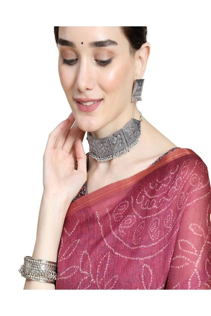 Statement Oxidised Square shaped Choker Neckpiece with Stud Earring Set