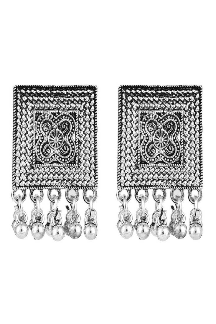 Statement Oxidised Square shaped Choker Neckpiece with Stud Earring Set