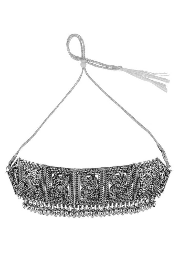 Statement Oxidised Square shaped Choker Neckpiece with Stud Earring Set