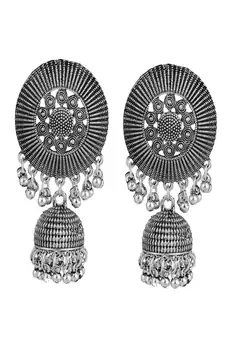Classic Oxidised Round shaped Choker Neck piece with Jhumka Earring Set and Maang-tikka Set