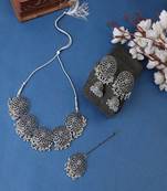 Statement Oxidised Round shaped Choker Neck piece with Jhumka Earring Set