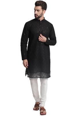 Treemoda Black embroidered georgette kurta with churidar pajama 1