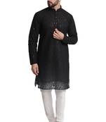 Black embroidered georgette kurta with churidar pajama