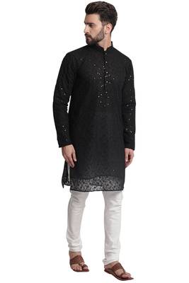 Treemoda Black embroidered georgette kurta with churidar pajama 3