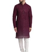Maroon printed georgette kurta with churidar pajama