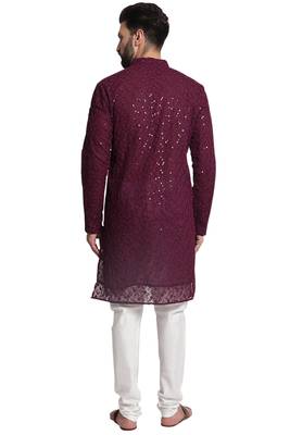 Treemoda Maroon printed georgette kurta with churidar pajama 2