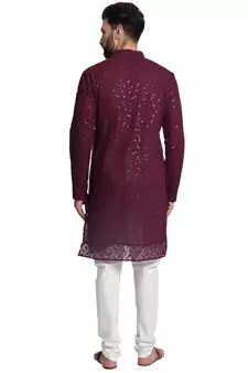 Maroon printed georgette kurta with churidar pajama