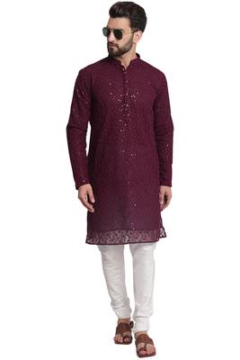 Treemoda Maroon printed georgette kurta with churidar pajama 3